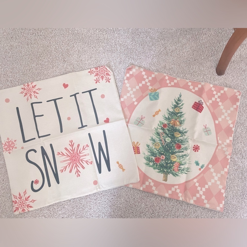 Set of 2 Christmas pillow covers pink Christmas linen blend NEW HOLIDAY DECOR